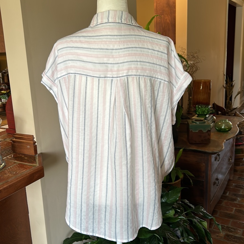Hayden La Draw String Waist Button Up Striped Top… - image 6